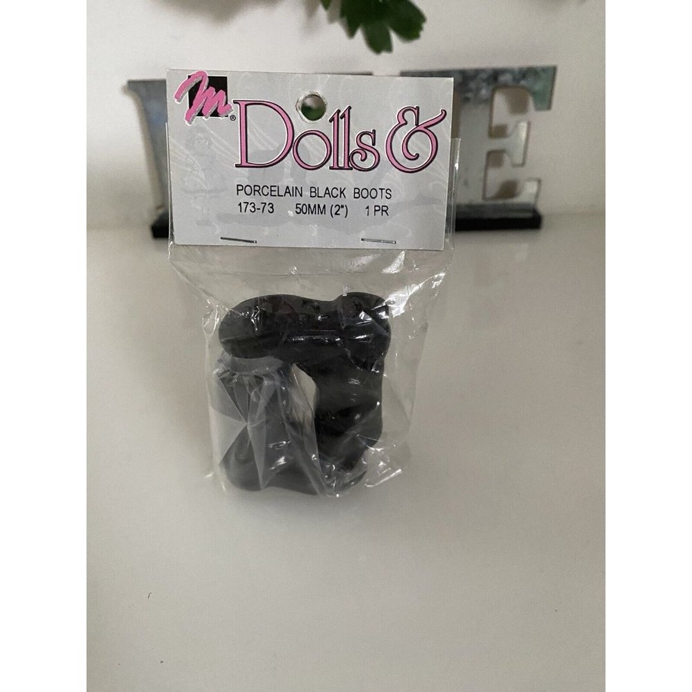 Vintage 2 In Black Porcelain Doll Boots by Dolls & Supplies in Original Bag - Picture 6 of 13